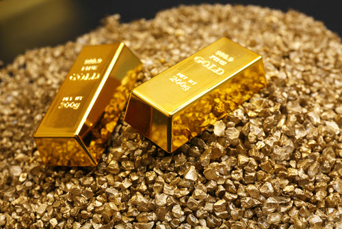 fine gold bar and gold nuggets